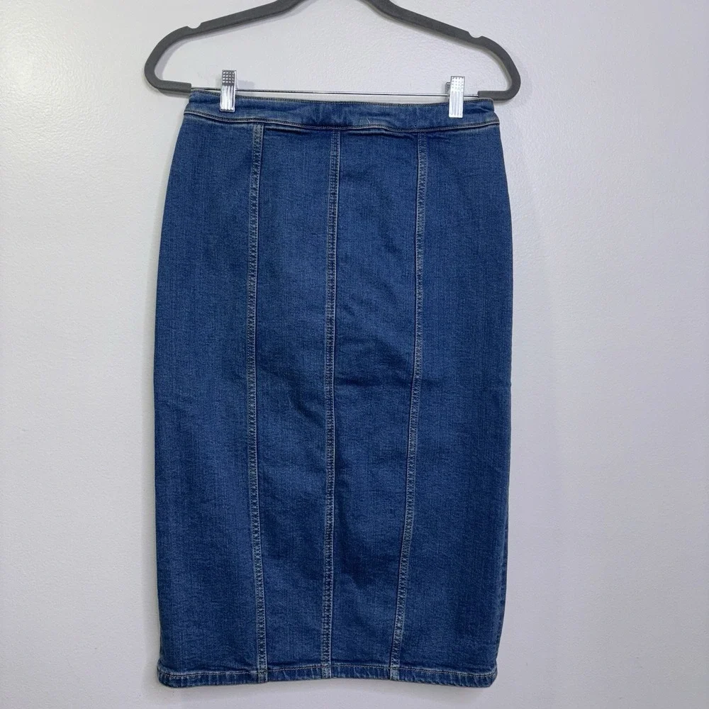 Pilcro And The Letterpress Anthropologie Blue Jean denim Skirt Sz 6 Button Front - Picture 2 of 4